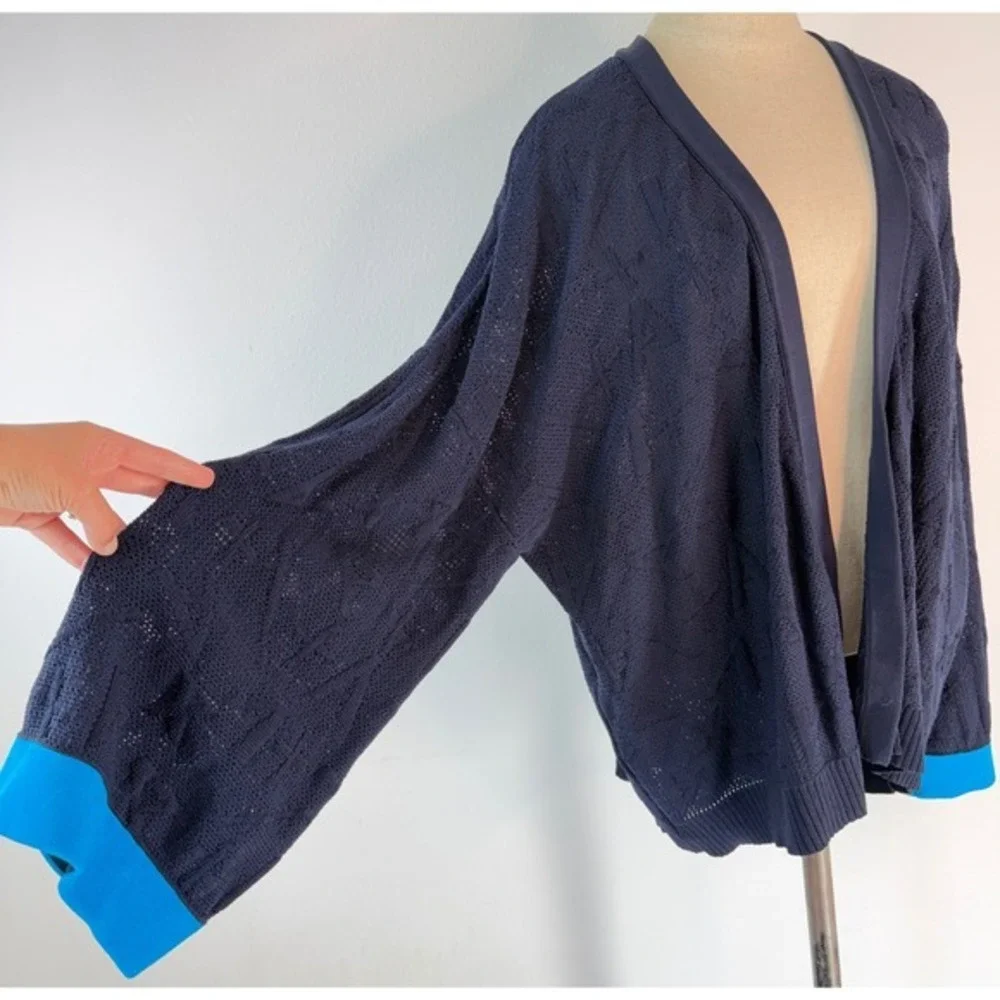 A/X Armani Exchange Navy Blue Logo Knit Open Front Cardigan Oversized Colorblock